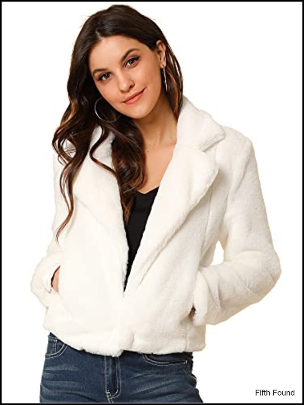 Faux Fur Cropped Jacket Notched Lapel Fully Lined Winter Coat